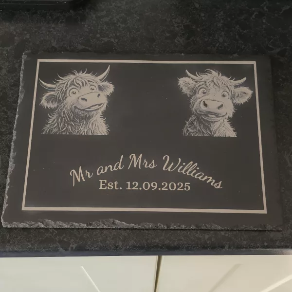 Cute Highland Cow Mr and Mrs Cheese Slate - Serving Board - Image 11