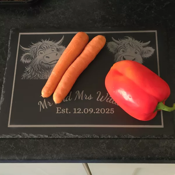 Cute Highland Cow Mr and Mrs Cheese Slate - Serving Board - Image 10
