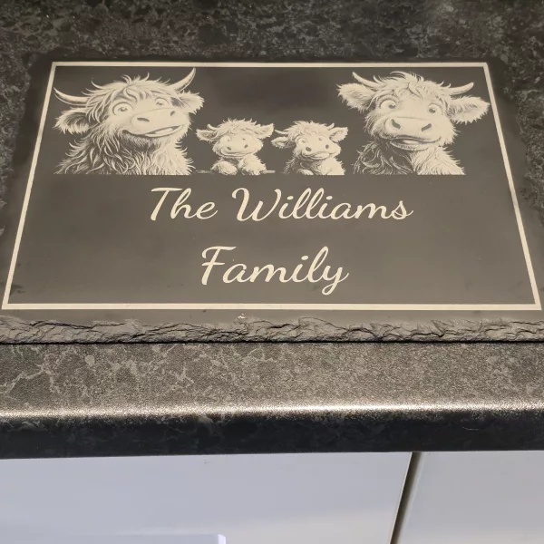 Customised Highland Cow Family Cheese Slate / Serving Board - Image 7