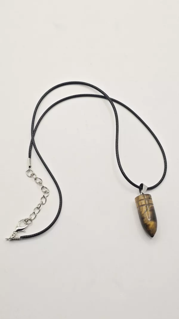 Men's Tigers Eye Bullet Stone Necklace - With 48cm Faux Leather Cord - Image 7