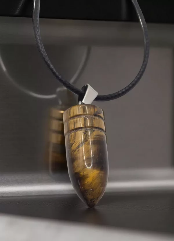 Men's Tigers Eye Bullet Stone Necklace - With 48cm Faux Leather Cord - Image 2