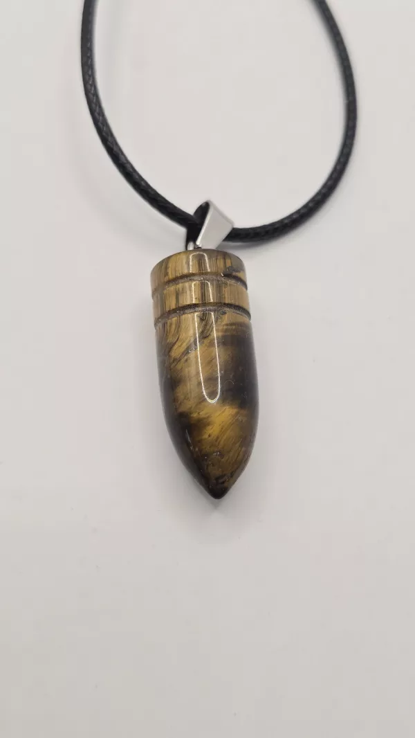 Men's Tigers Eye Bullet Stone Necklace - With 48cm Faux Leather Cord - Image 6