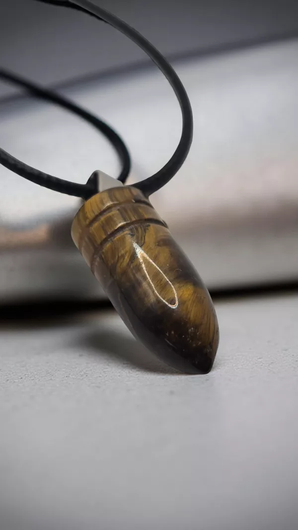 Men's Tigers Eye Bullet Stone Necklace - With 48cm Faux Leather Cord - Image 8