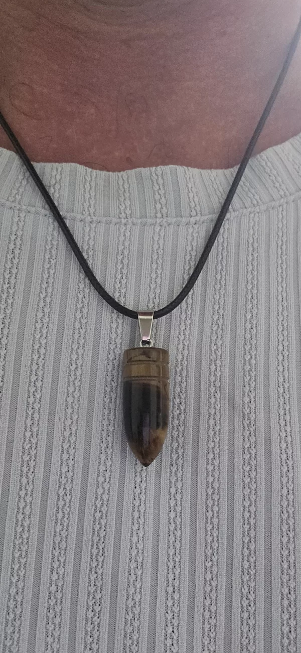 Men's Tigers Eye Bullet Stone Necklace - With 48cm Faux Leather Cord - Image 4