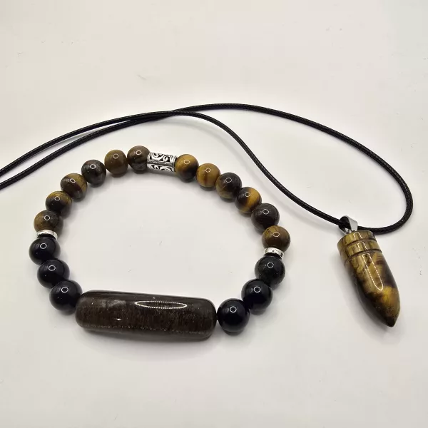 Men's Tigers Eye Bracelet and Necklace Set - Image 2