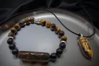 men's tigers eye beaded bracelet and necklace jewellery set