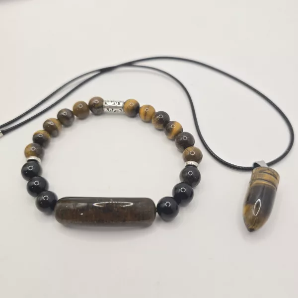Men's Tigers Eye Bracelet and Necklace Set - Image 3