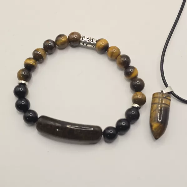 Men's Tigers Eye Bracelet and Necklace Set - Image 5