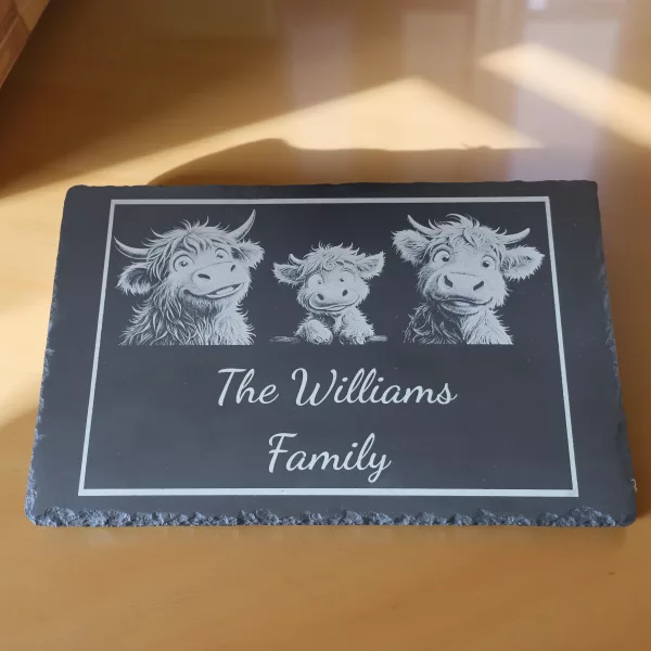 Customised Highland Cow Family Cheese Slate / Serving Board - Image 3