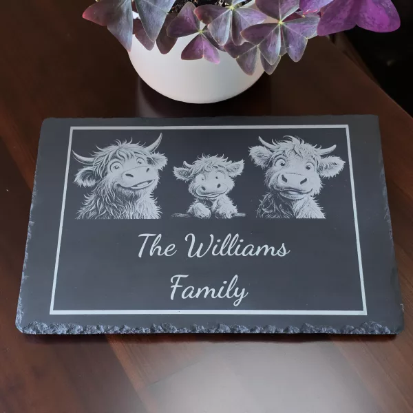 Customised Highland Cow Family Cheese Slate / Serving Board - Image 4