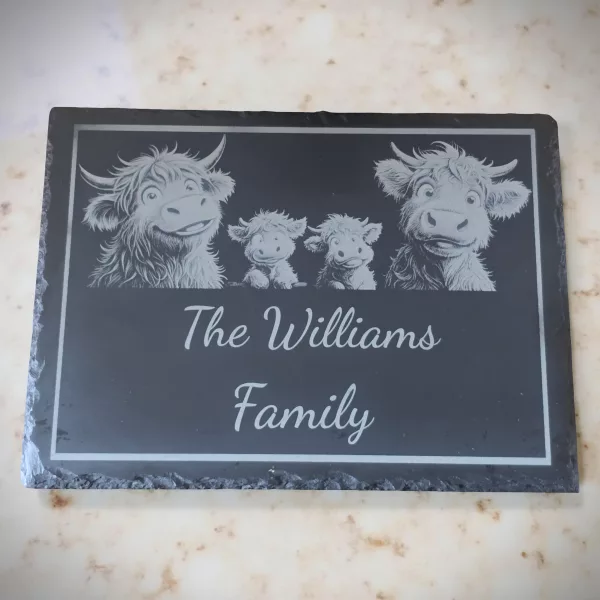 Customised Highland Cow Family Cheese Slate / Serving Board - Image 2