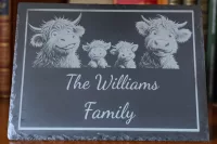 Highland cow family cheese slate