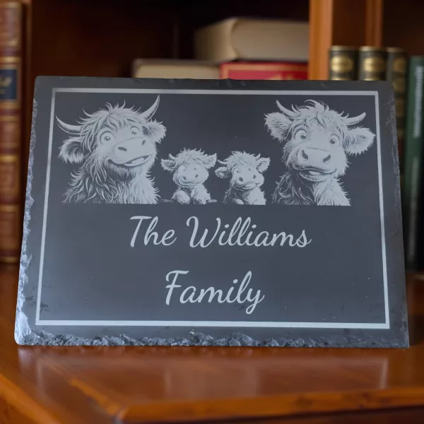 Highland cow family cheese slate