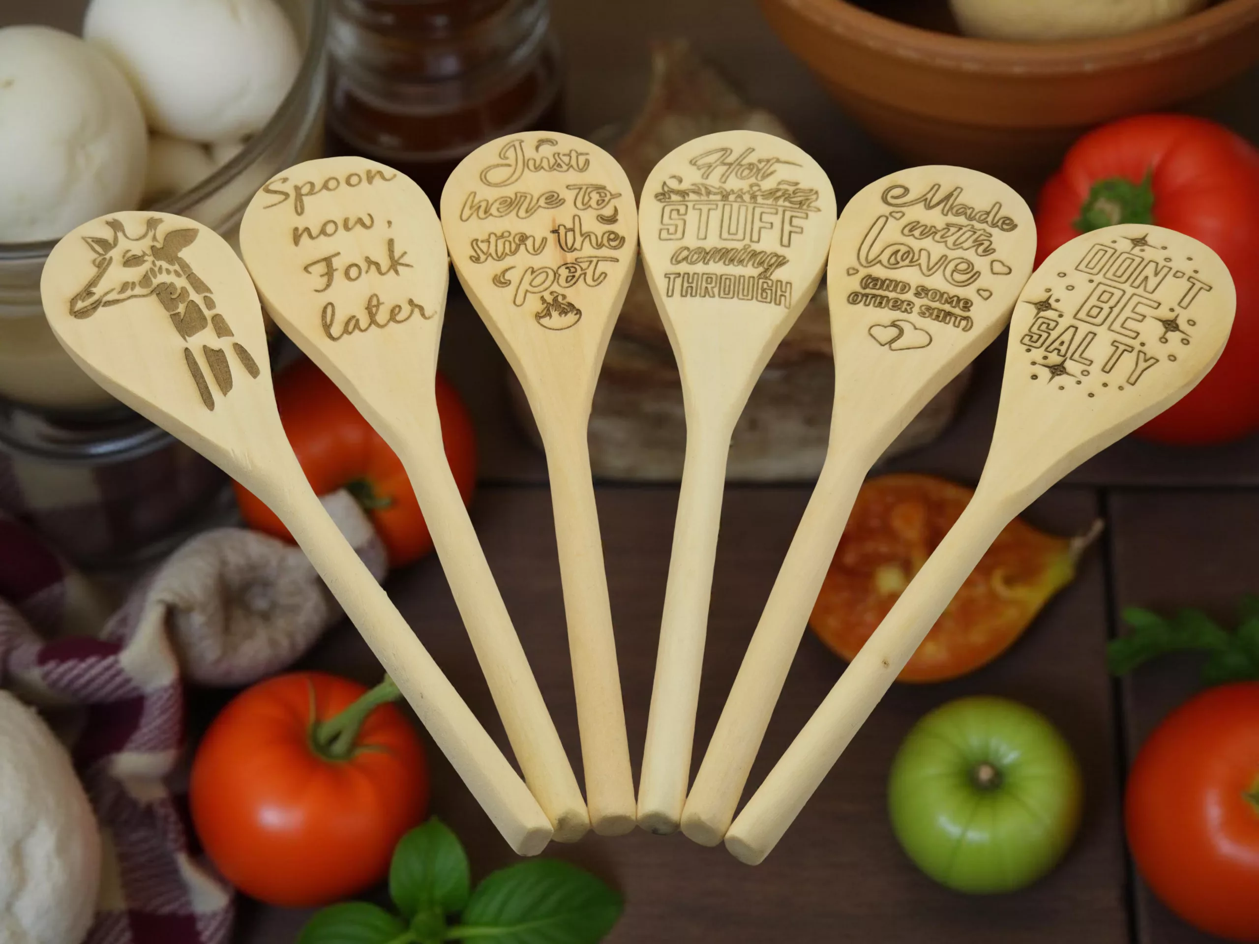 laser engraved novelty beech wood spoons