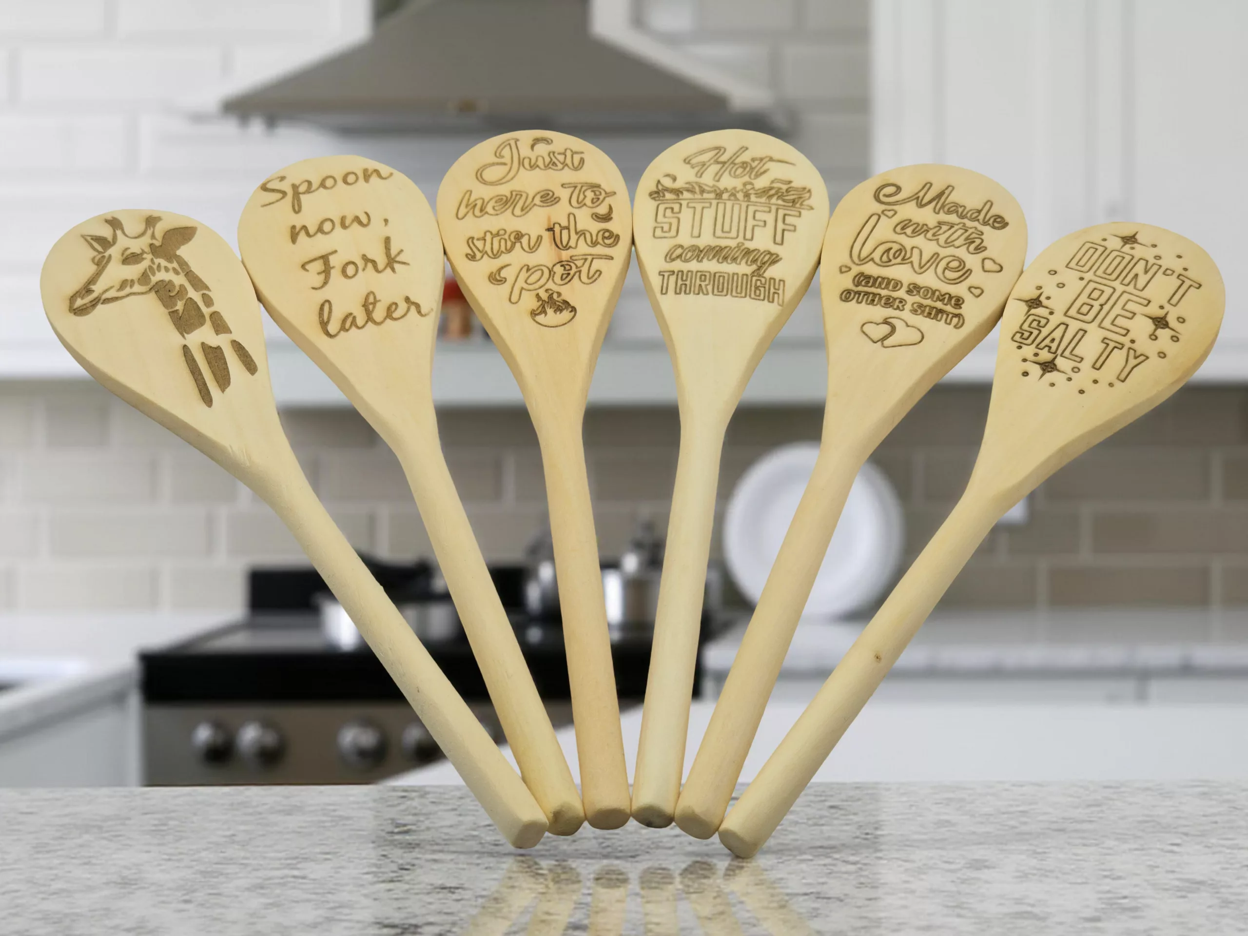 Engraved Beech Wood Kitchen Spoons - Kitchen Utensil Gift - Image 2