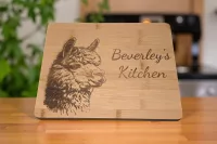 Personalised Bamboo Chopping board with Alpaca design