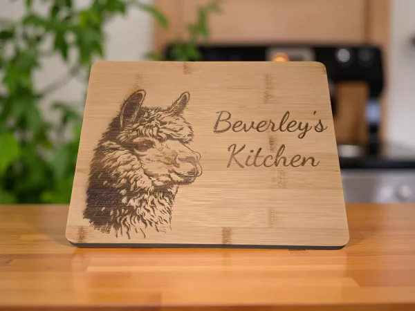 Personalised Bamboo Chopping board with Alpaca design