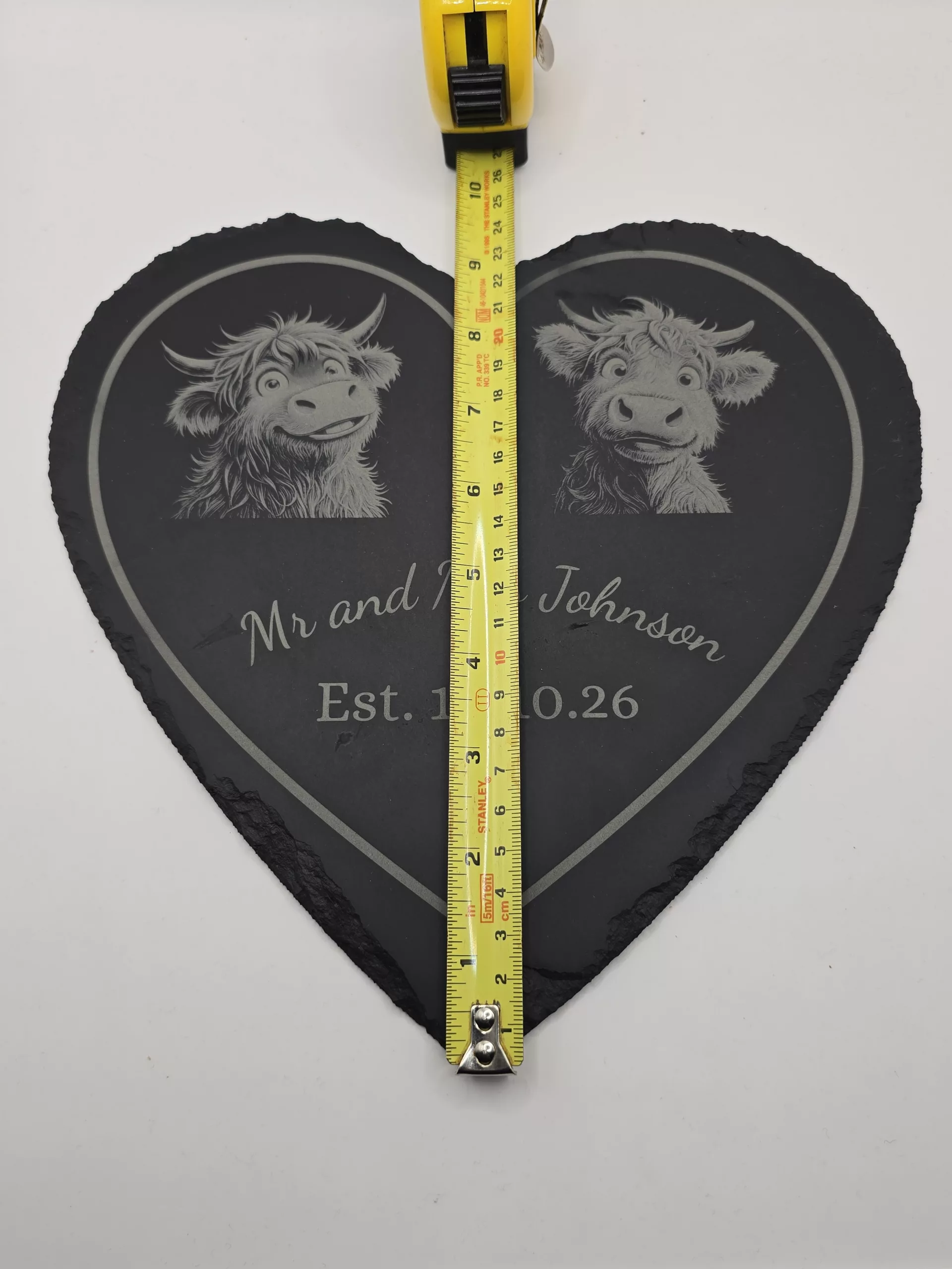 Personalised Highland Cow Heart Slates - Image 3