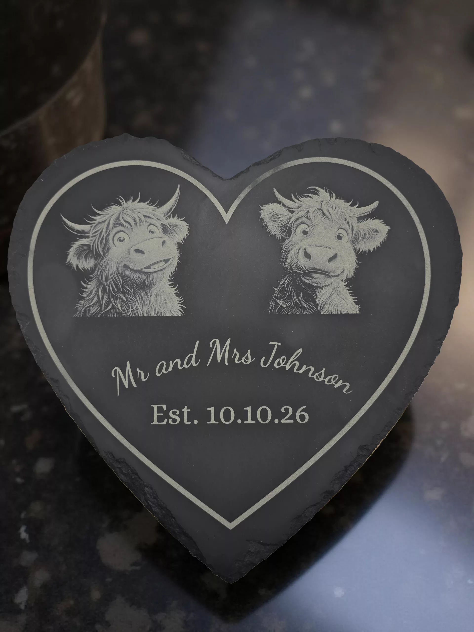 Personalised Highland Cow Heart Slates - Image 2