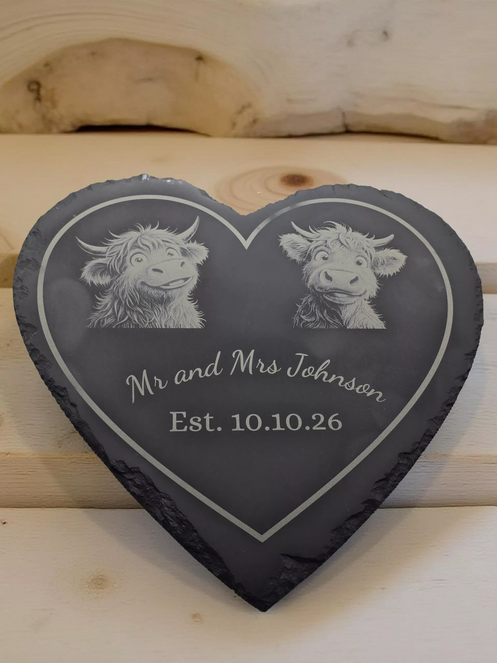 Personalised Highland Cow Heart Slates