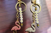 Personalised Flamingo Rhinestone Bag Charm & Keyring – Pink or White