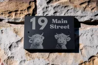 Highland Cow Slate House Sign with Personalised House Number and Street