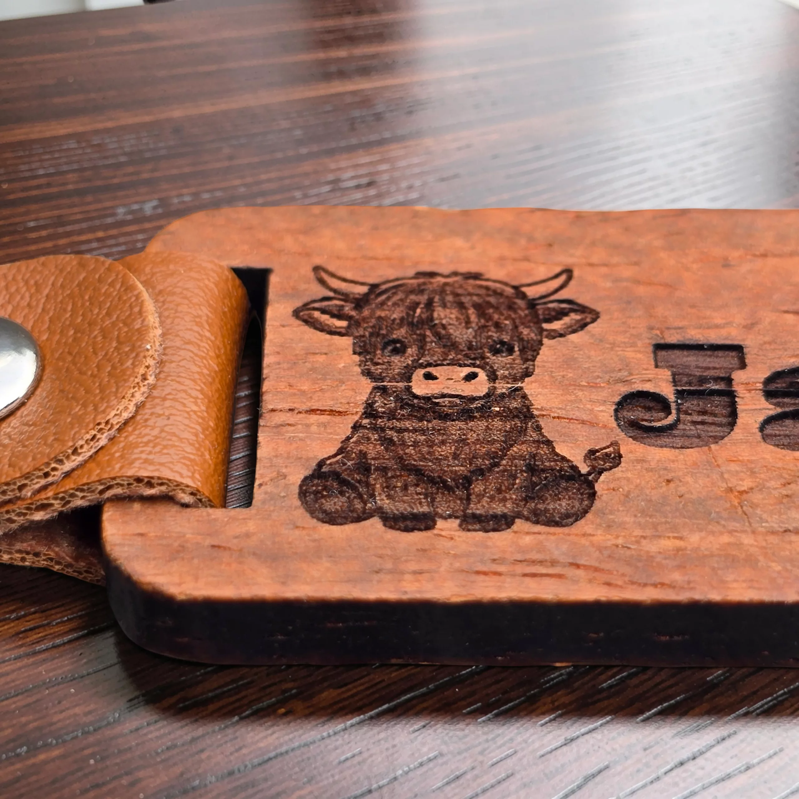 Personalised Highland Cow Keyring, Custom Wooden Bag Tag - Image 5