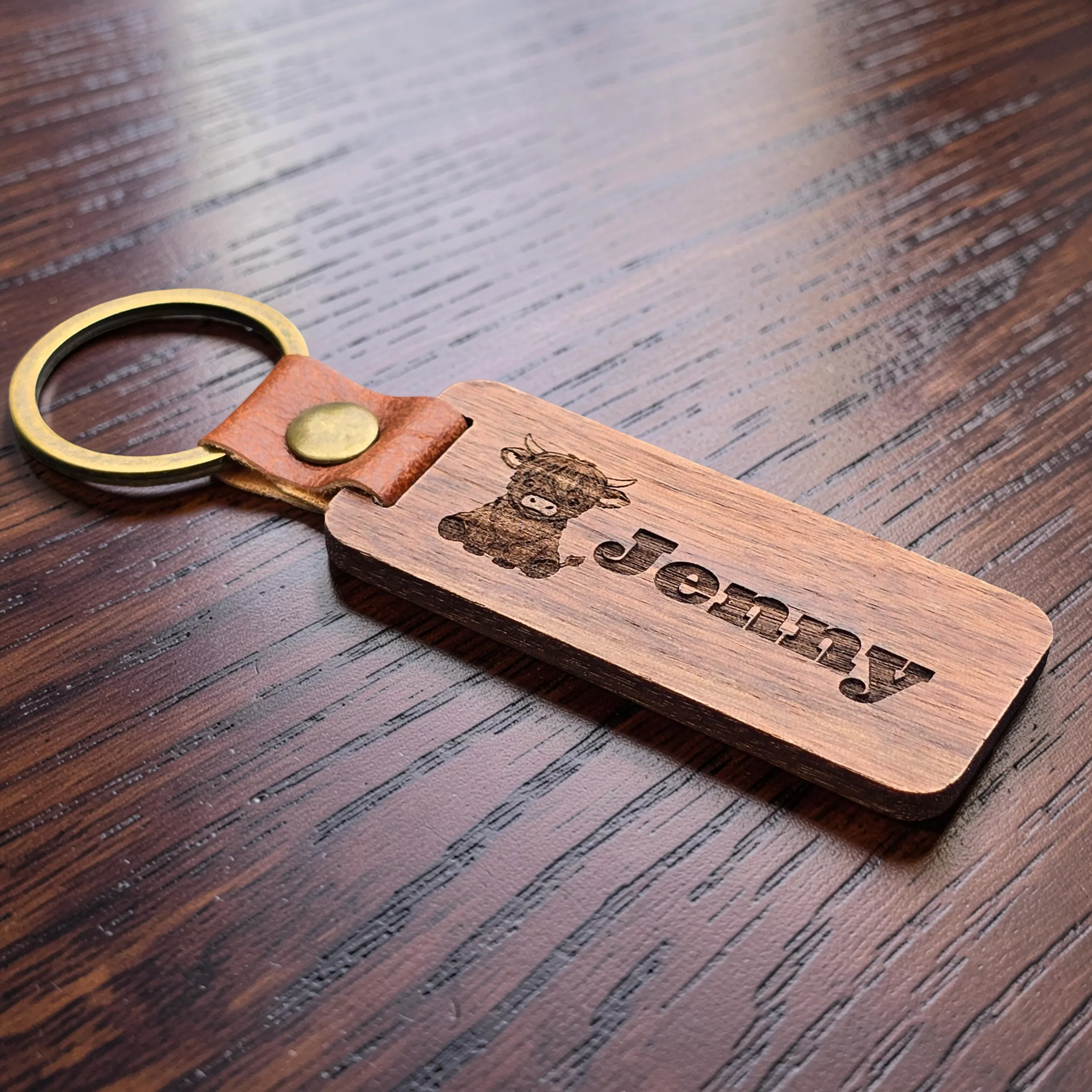 Personalised Highland Cow Keyring, Custom Wooden Bag Tag - Image 7