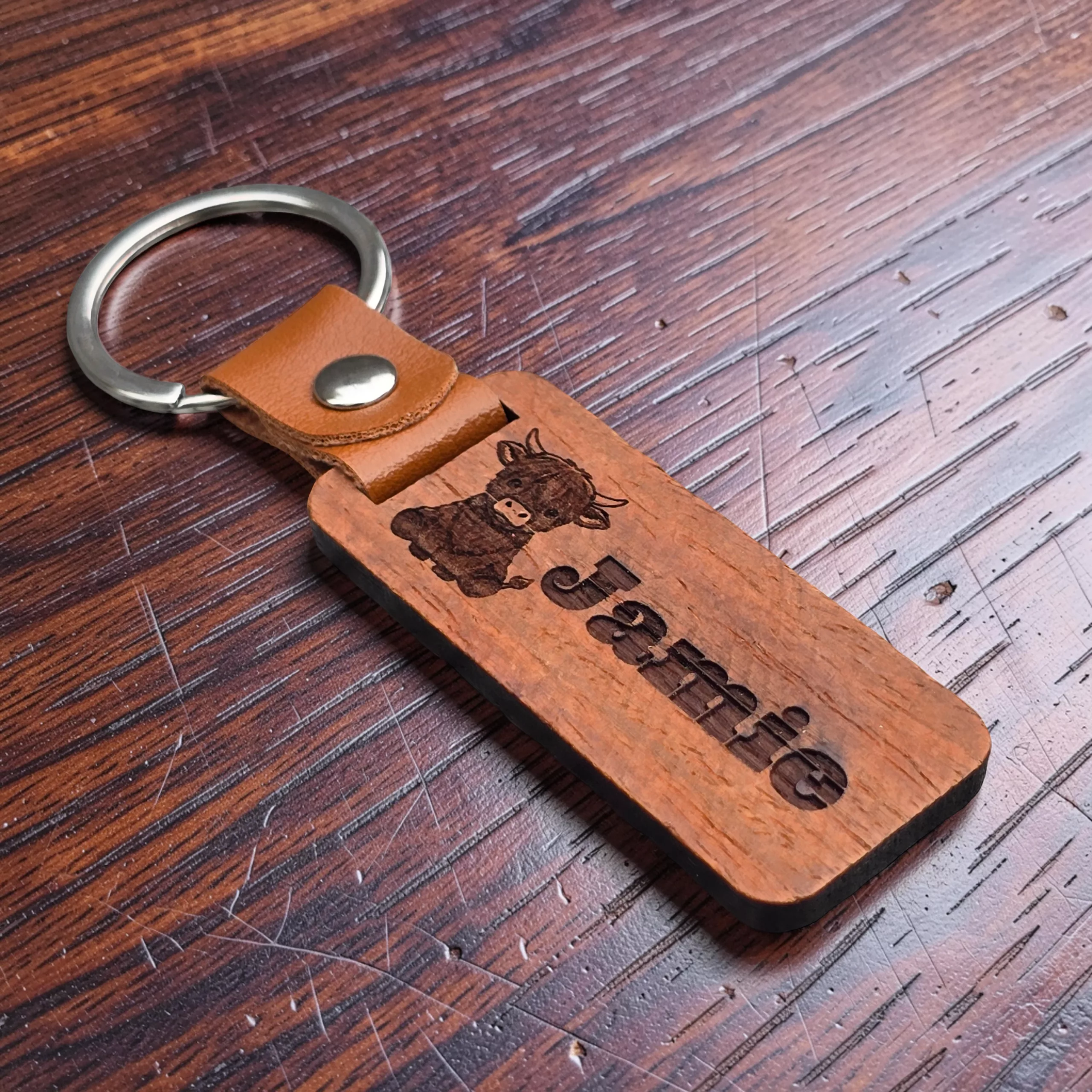 Personalised Highland Cow Keyring, Custom Wooden Bag Tag - Image 8