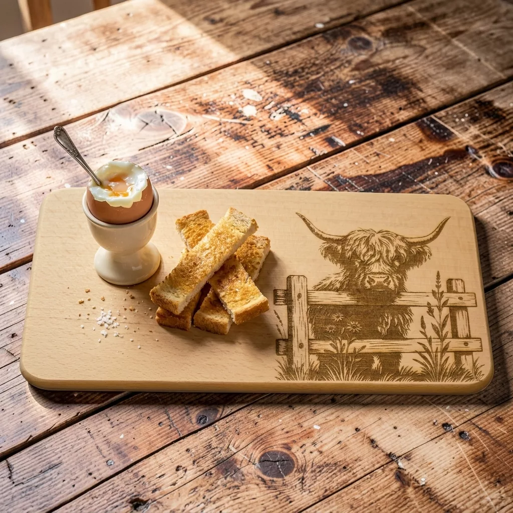 Highland Cow Breakfast Board | Engraved Wooden Serving Tray