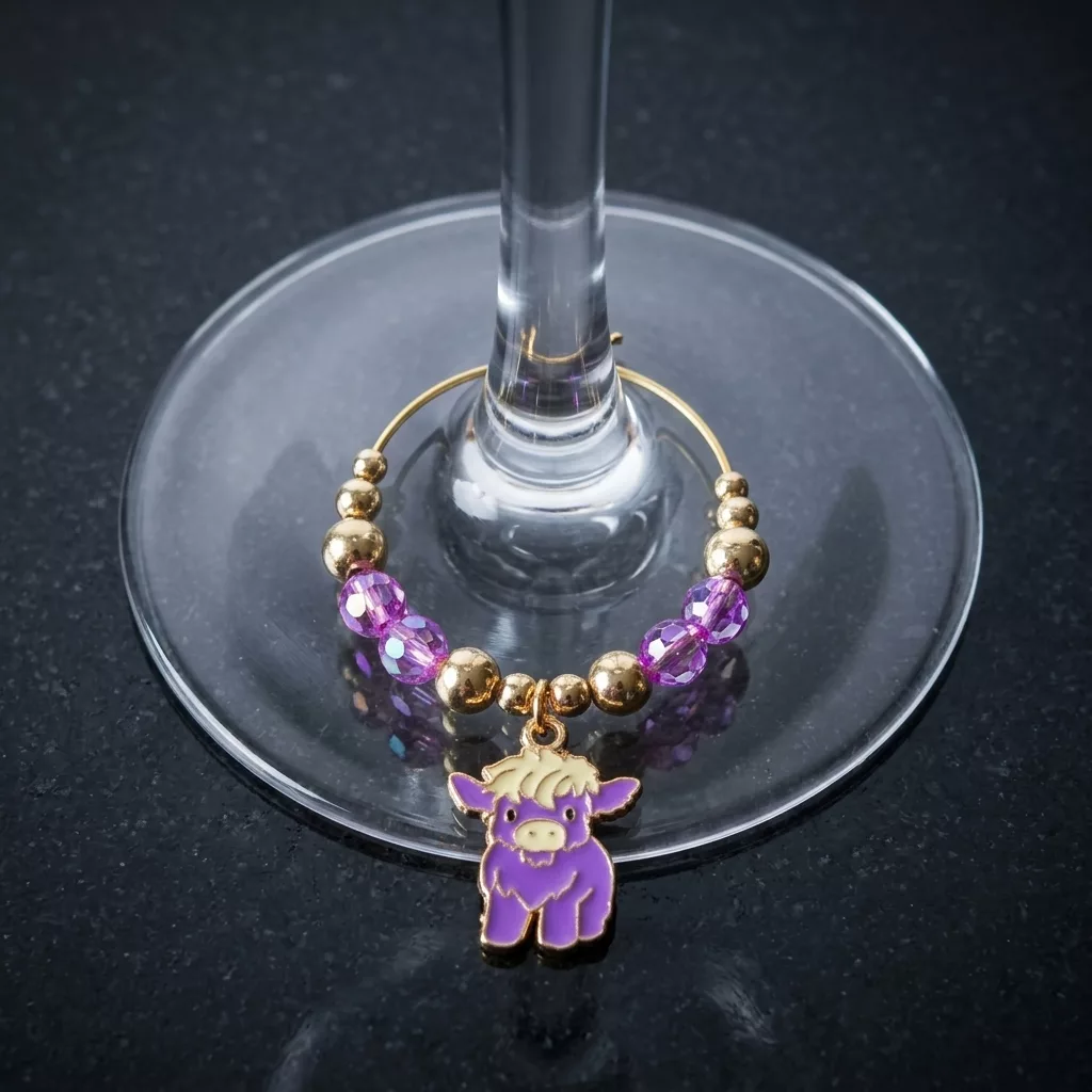 Handcrafted Highland Cow Wine Glass Charms | Set of 4 - Image 2