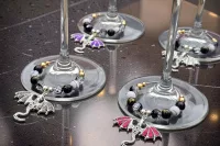 Dragon Wine Glass Charms Set of 4, Gothic Drink Markers, Fantasy Table Decor