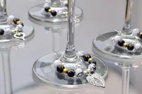 Handmade Wine Glass Charms Set of 4, Monochrome Drink Markers, Elegant Black and White Wine Tags, Glass Identifiers