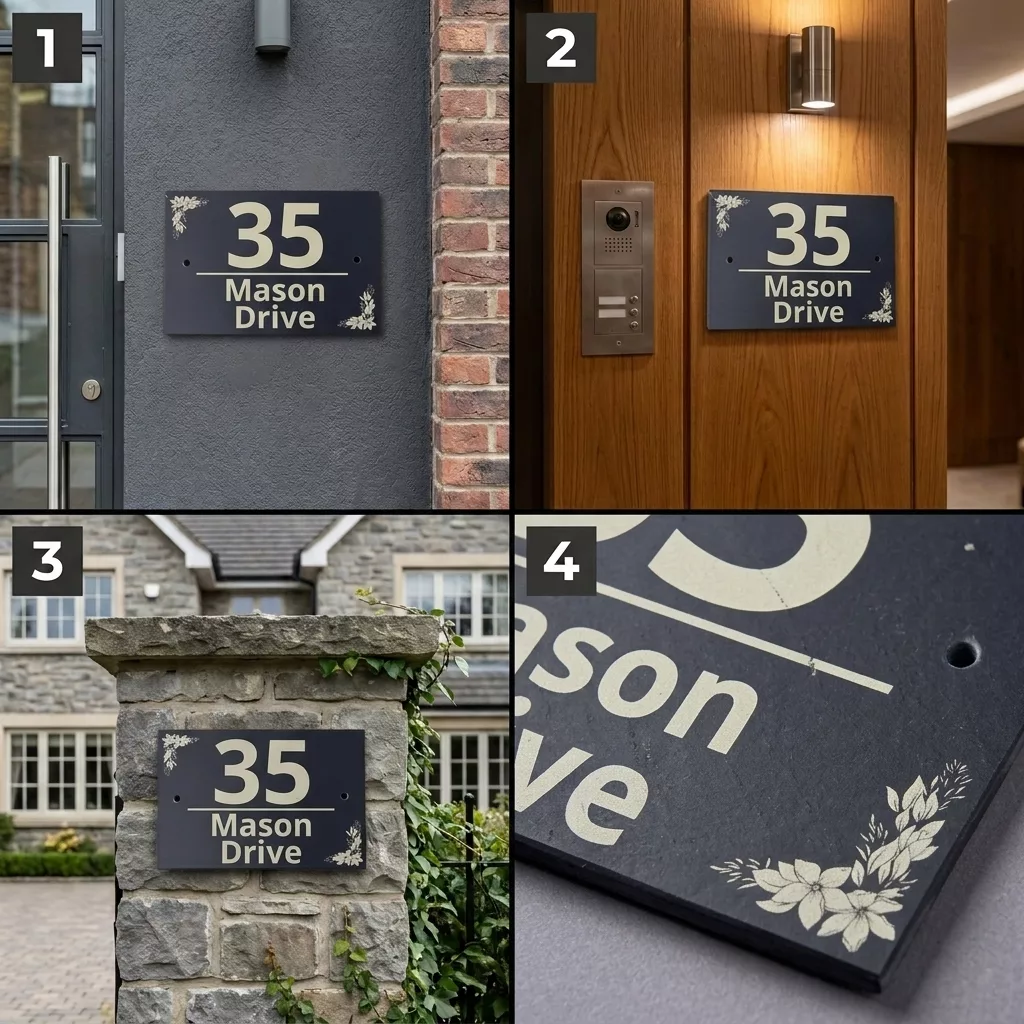 Floral Slate House sign - Your street name and house number - Image 4