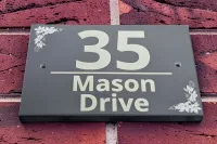 Floral Slate House sign - Your street name and house number
