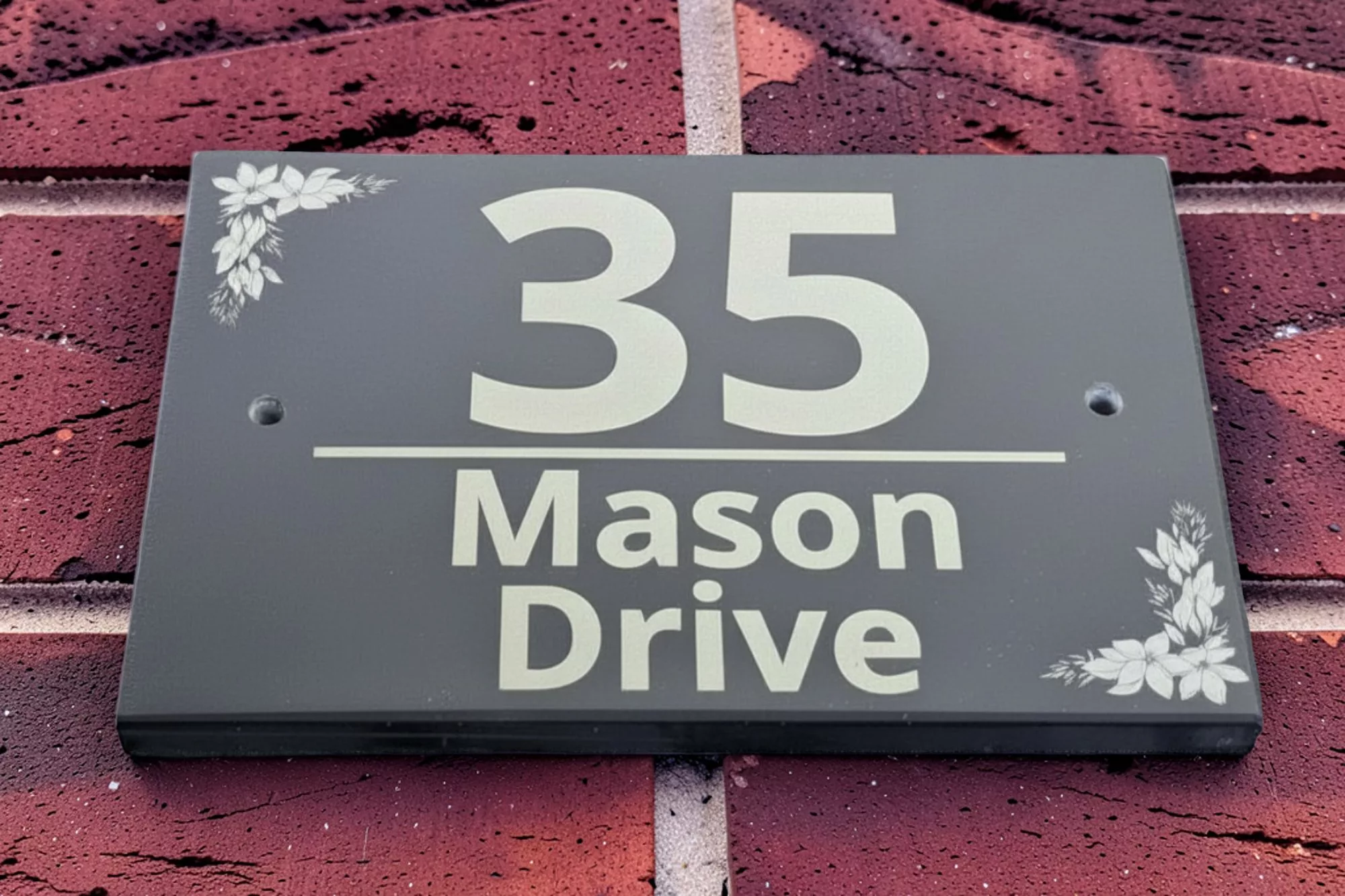Floral Slate House sign - Your street name and house number
