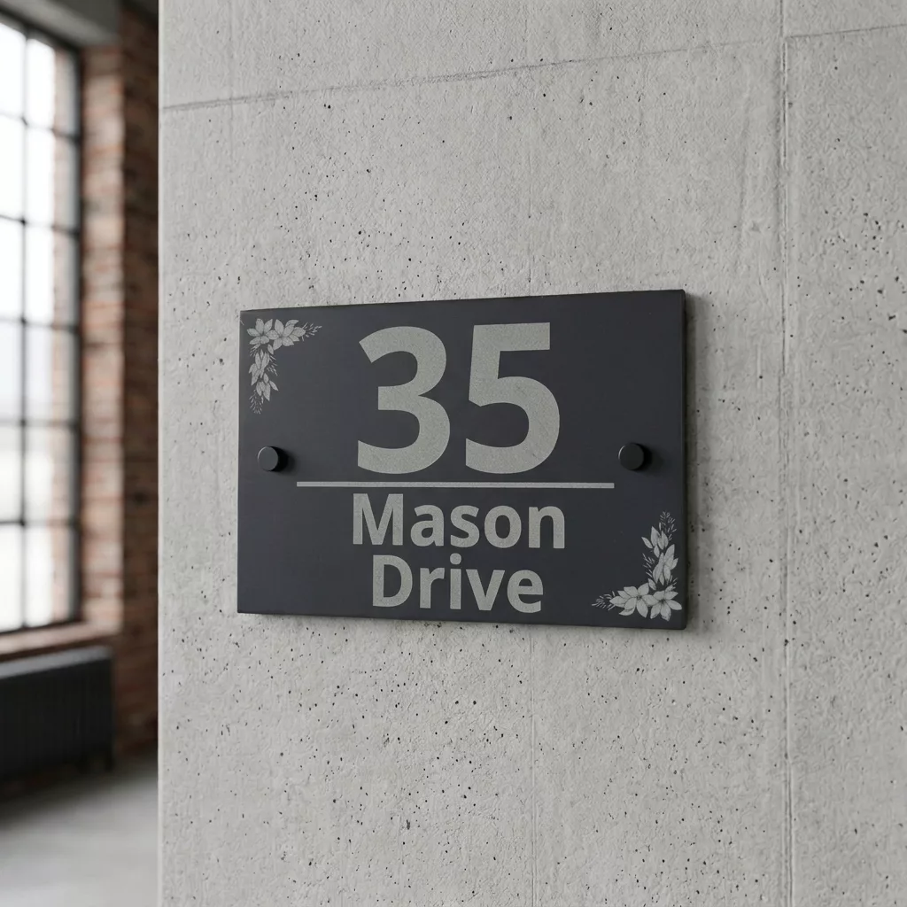 Floral Slate House sign - Your street name and house number - Image 11