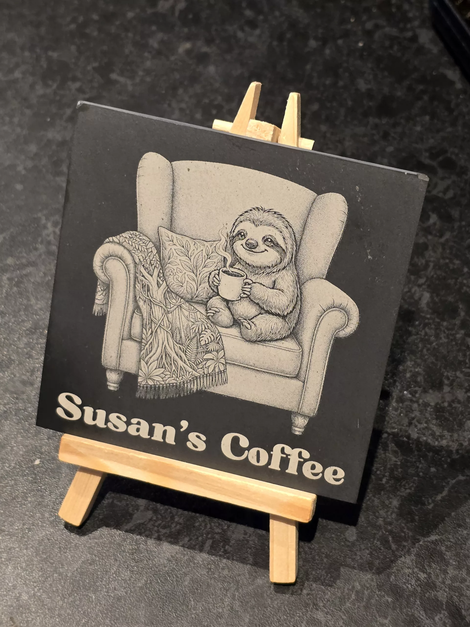 Personalised Sloth Coaster | Engraved Slate Coaster / Drinks Mat