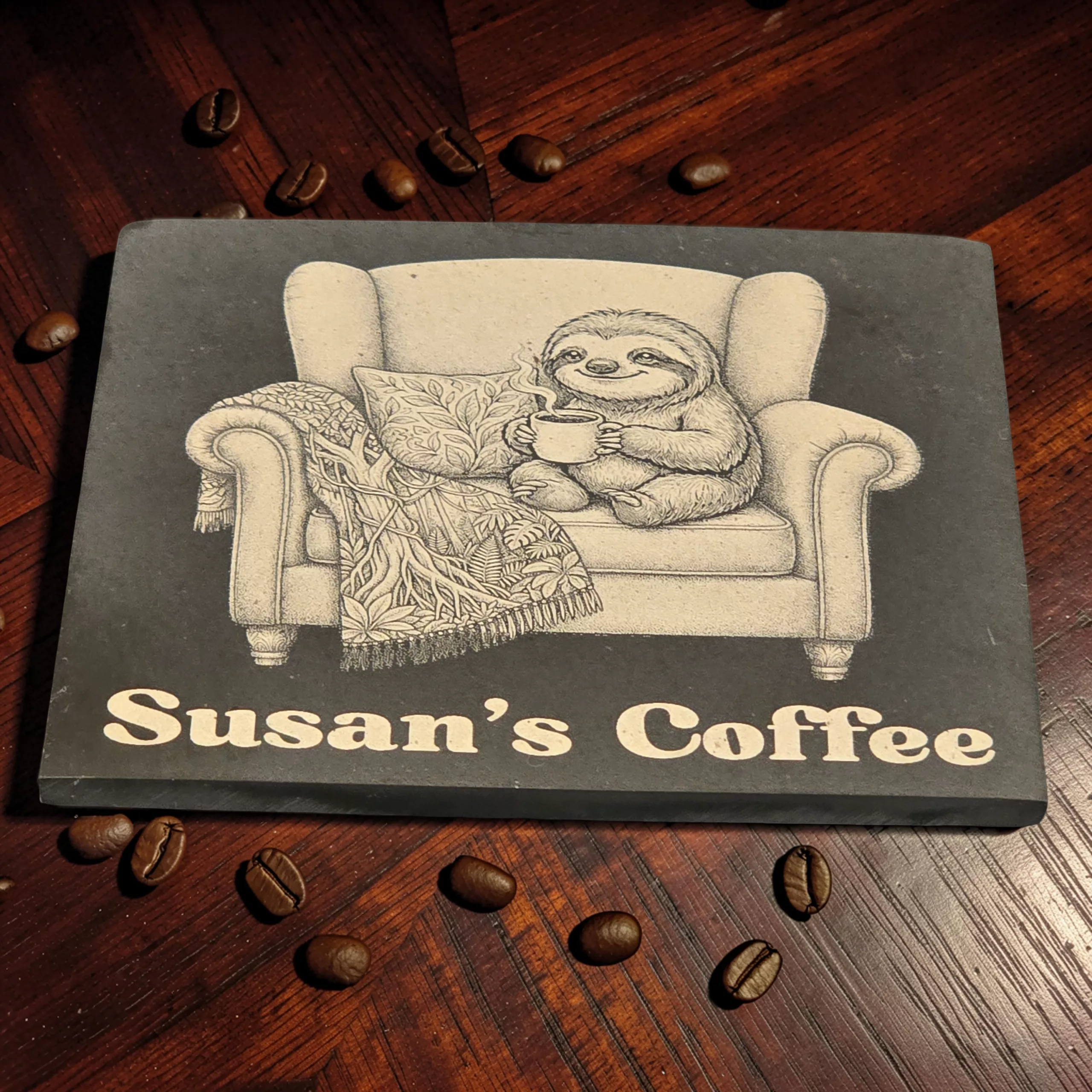 Personalised Sloth Coaster | Engraved Slate Coaster / Drinks Mat - Image 6