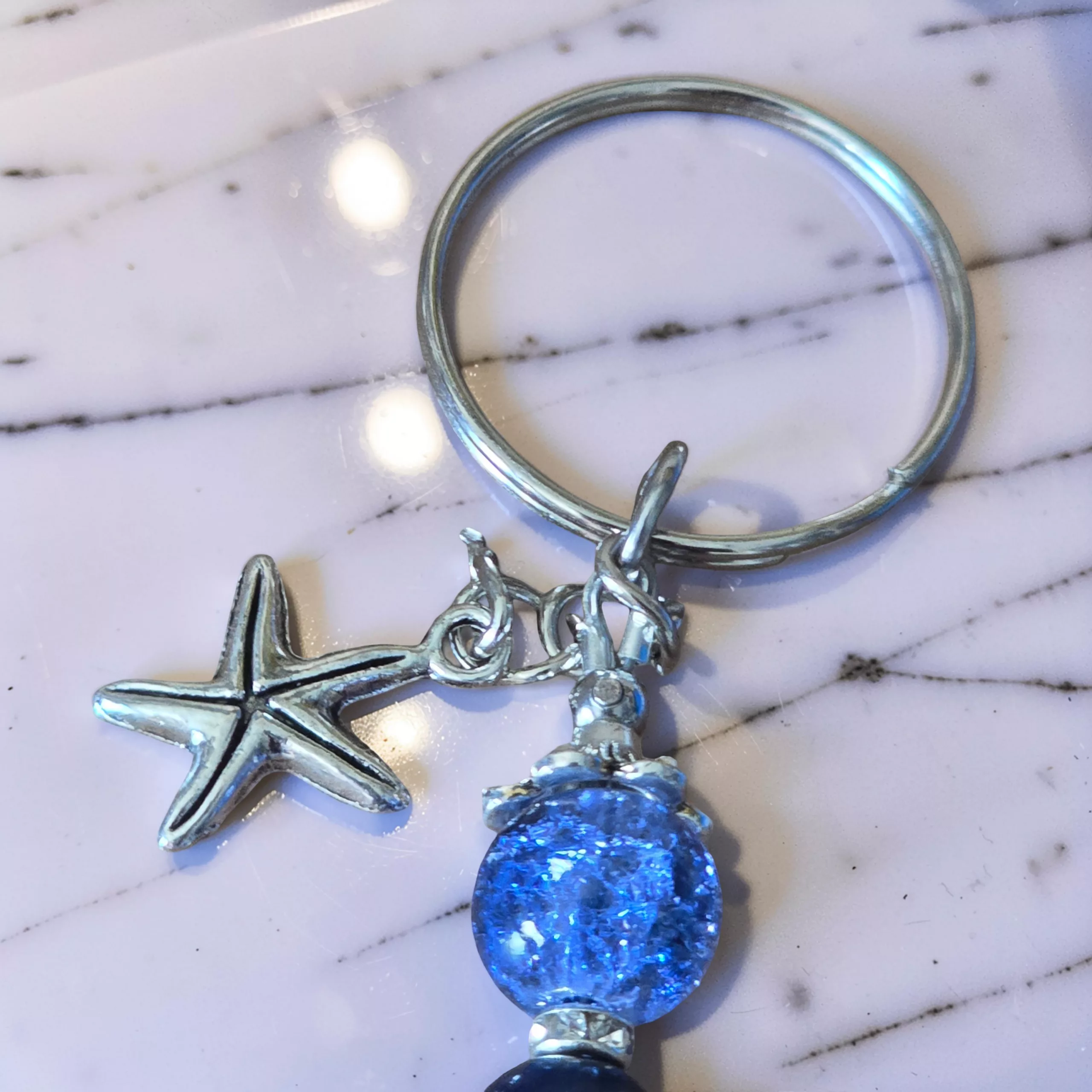 Handcrafted Beaded Dolphin Keychain, Coastal Bag Charm, Sea Life Keyring - Image 5