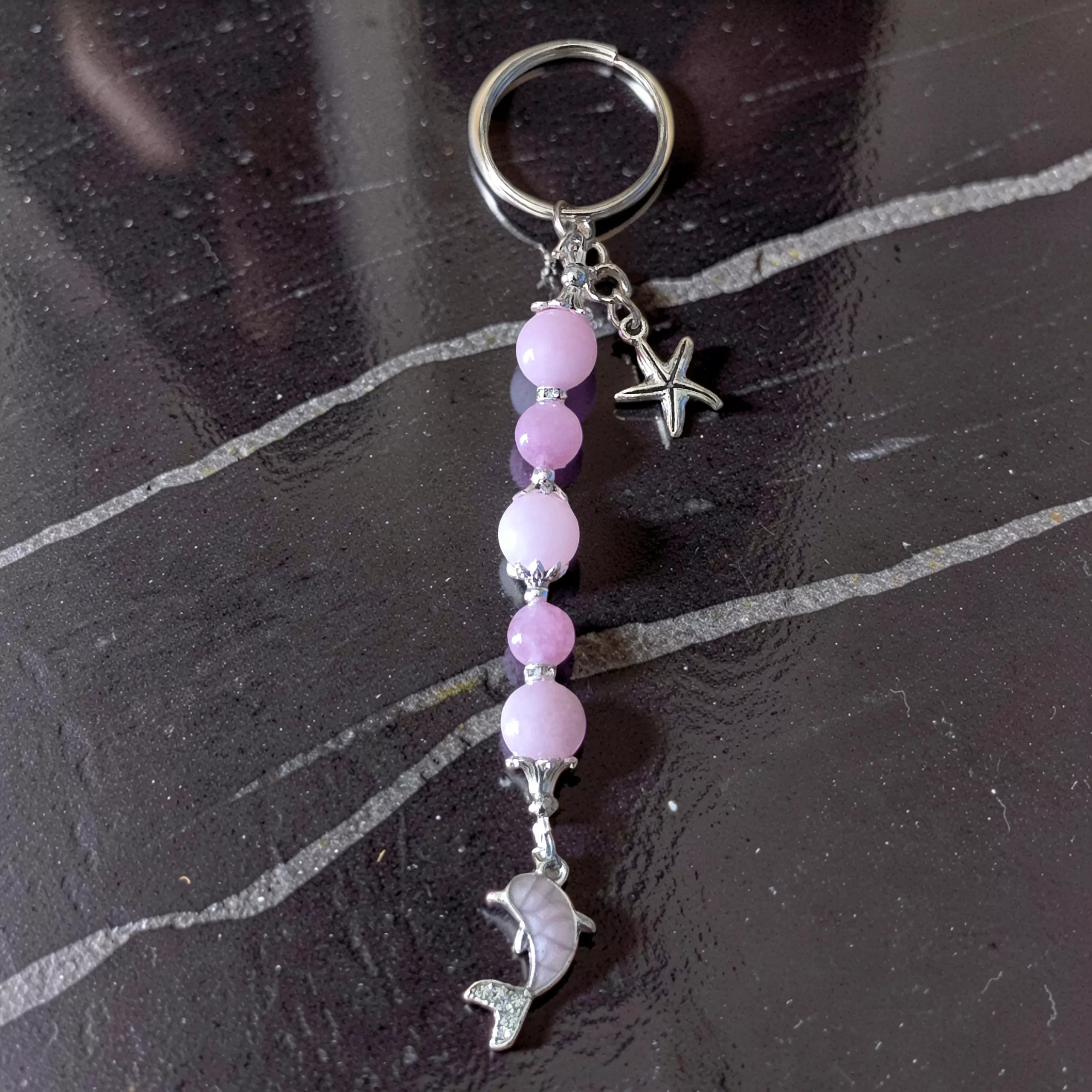 Handcrafted Beaded Dolphin Keychain, Coastal Bag Charm, Sea Life Keyring - Image 7