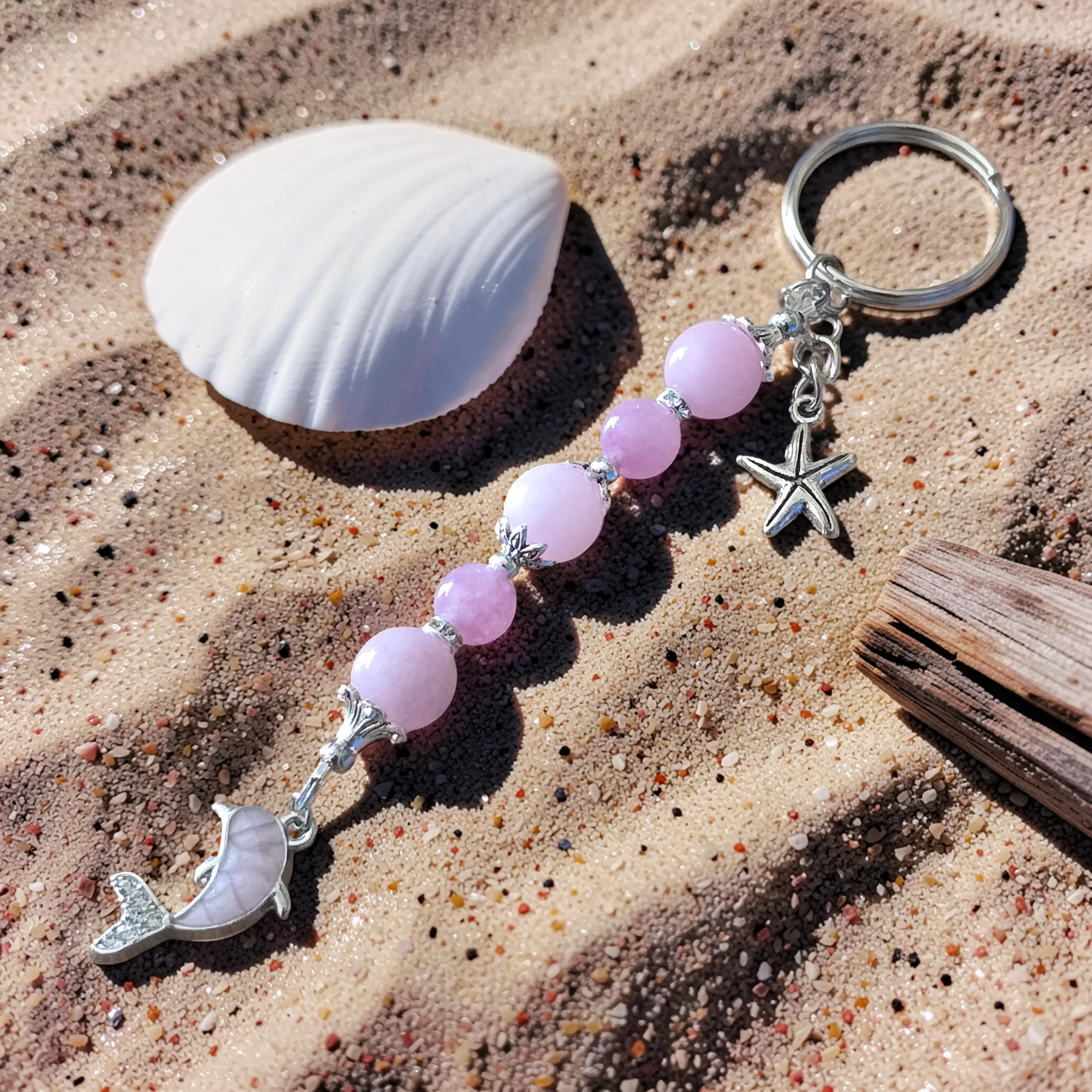 Handcrafted Beaded Dolphin Keychain, Coastal Bag Charm, Sea Life Keyring - Image 8