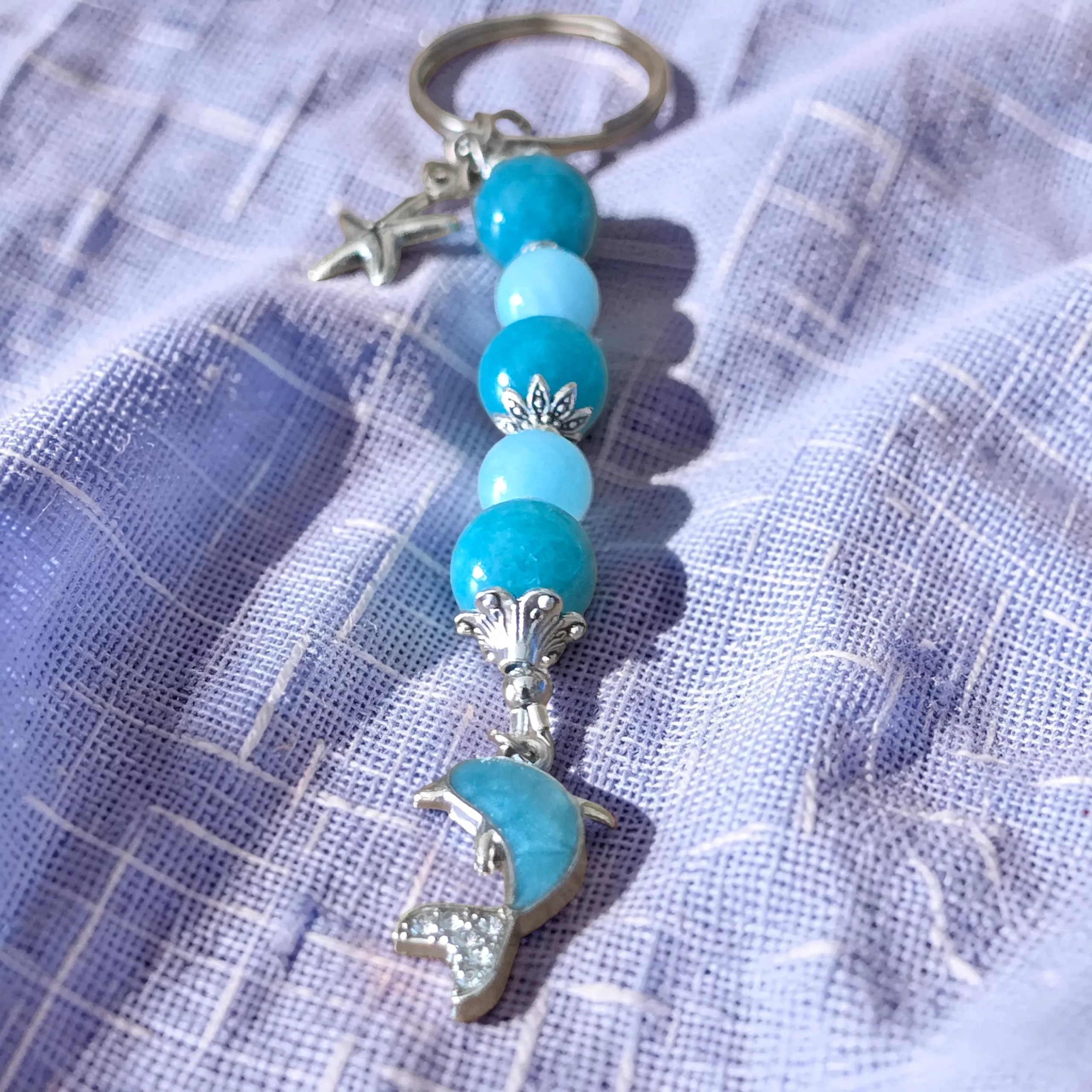 Handcrafted Beaded Dolphin Keychain, Coastal Bag Charm, Sea Life Keyring - Image 10
