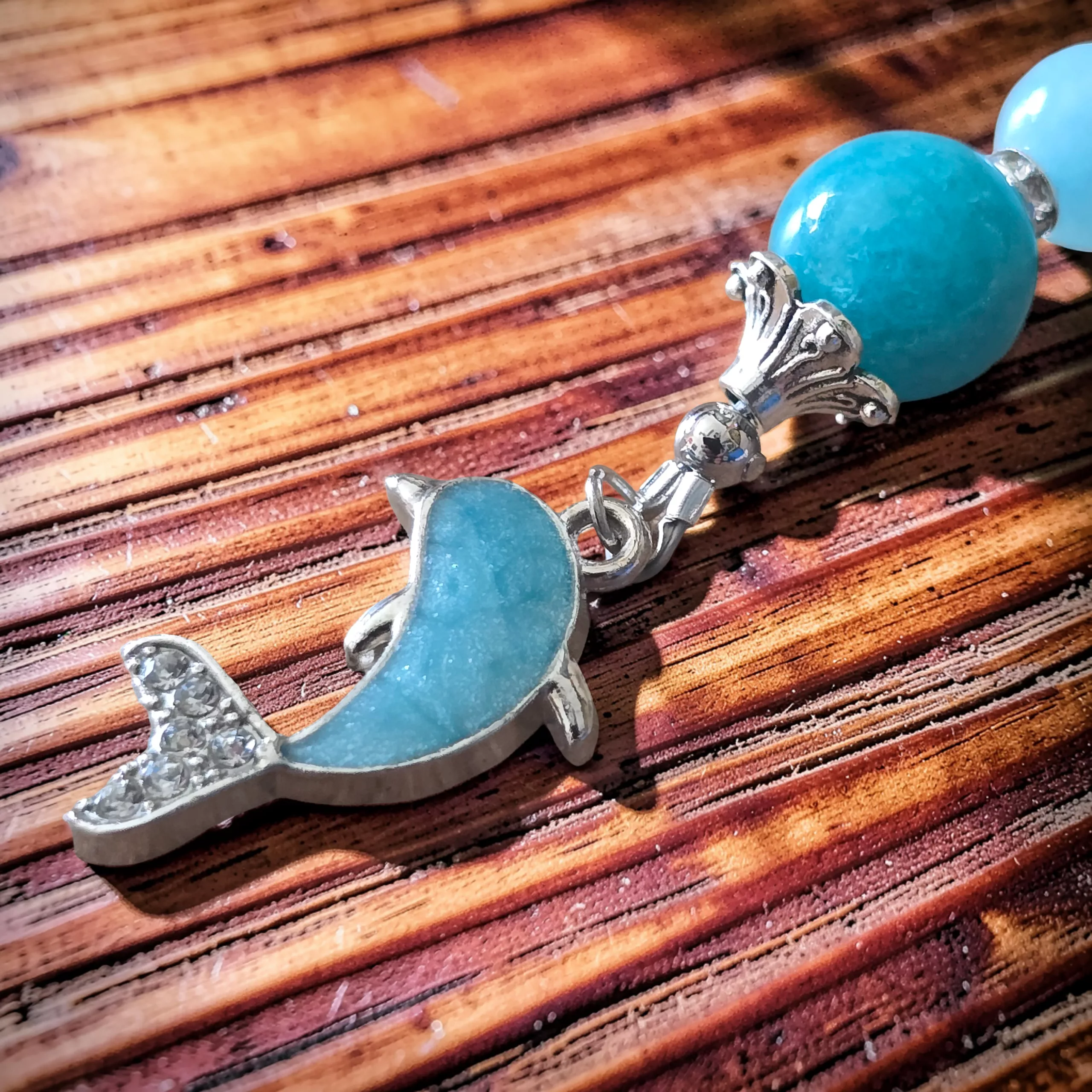 Handcrafted Beaded Dolphin Keychain, Coastal Bag Charm, Sea Life Keyring - Image 11