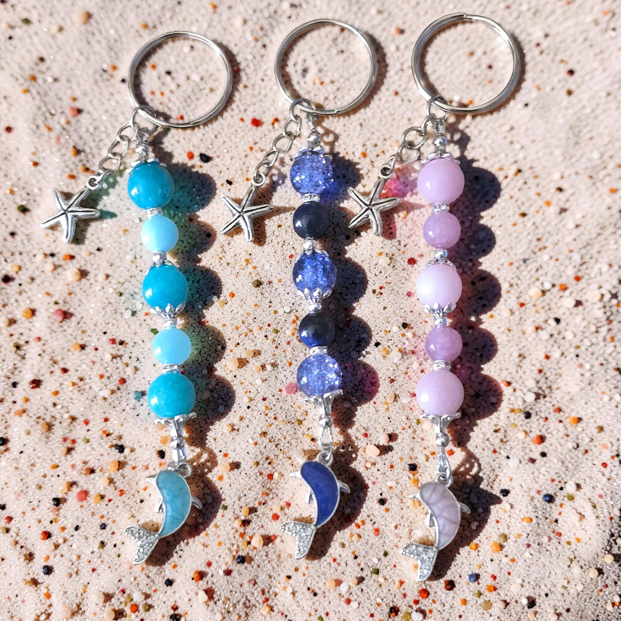 Handcrafted Beaded Dolphin Keychain, Coastal Bag Charm, Sea Life Keyring - Image 12
