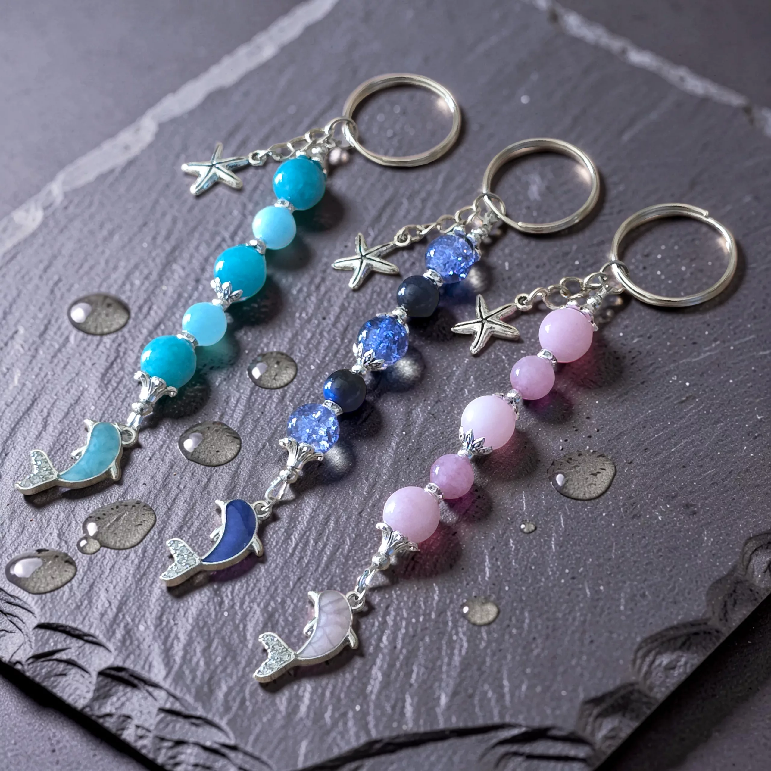 Handcrafted Beaded Dolphin Keychain, Coastal Bag Charm, Sea Life Keyring