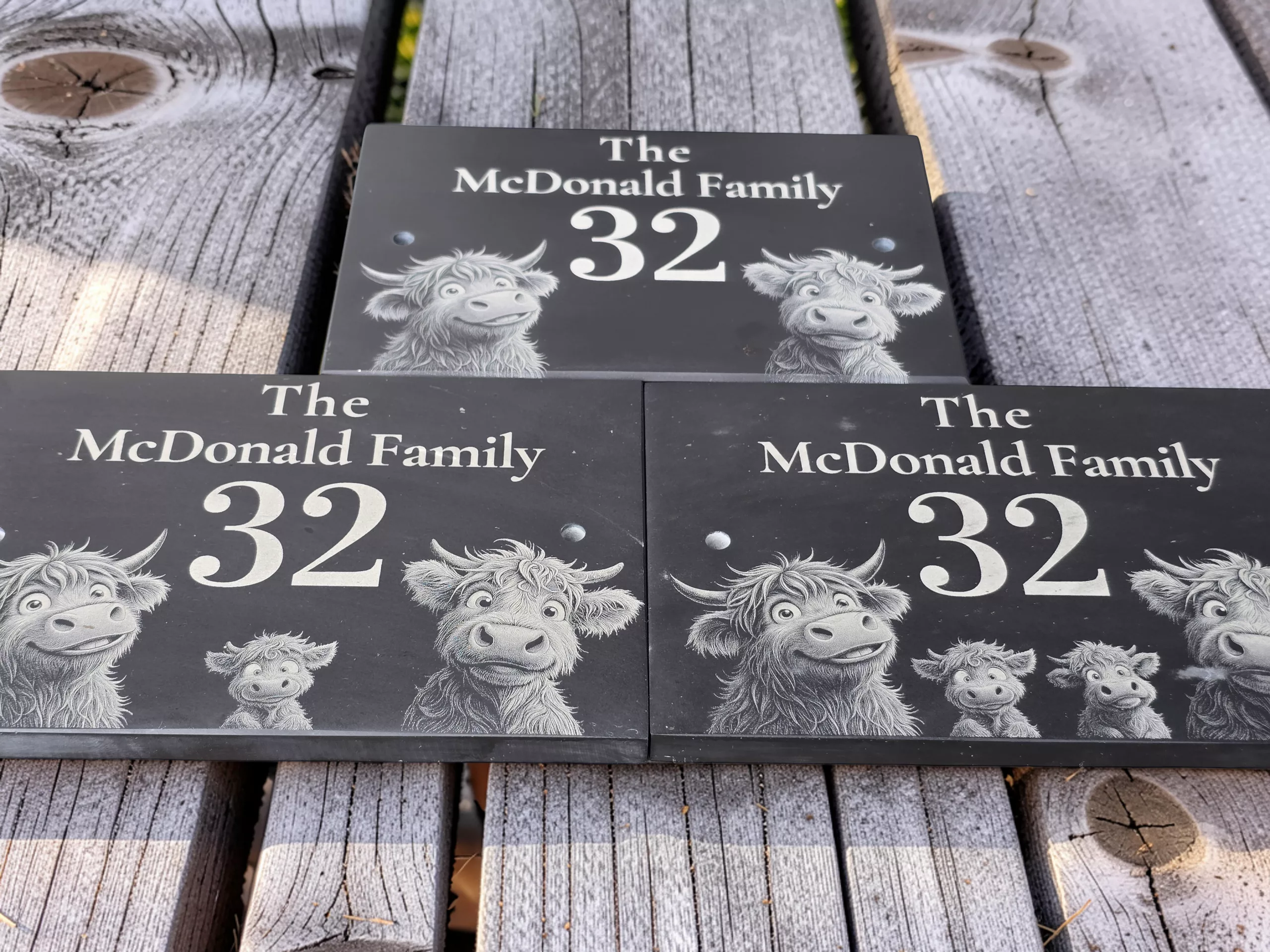 Personalised Highland Cow Slate Family Name Plaque, Custom Address Sign