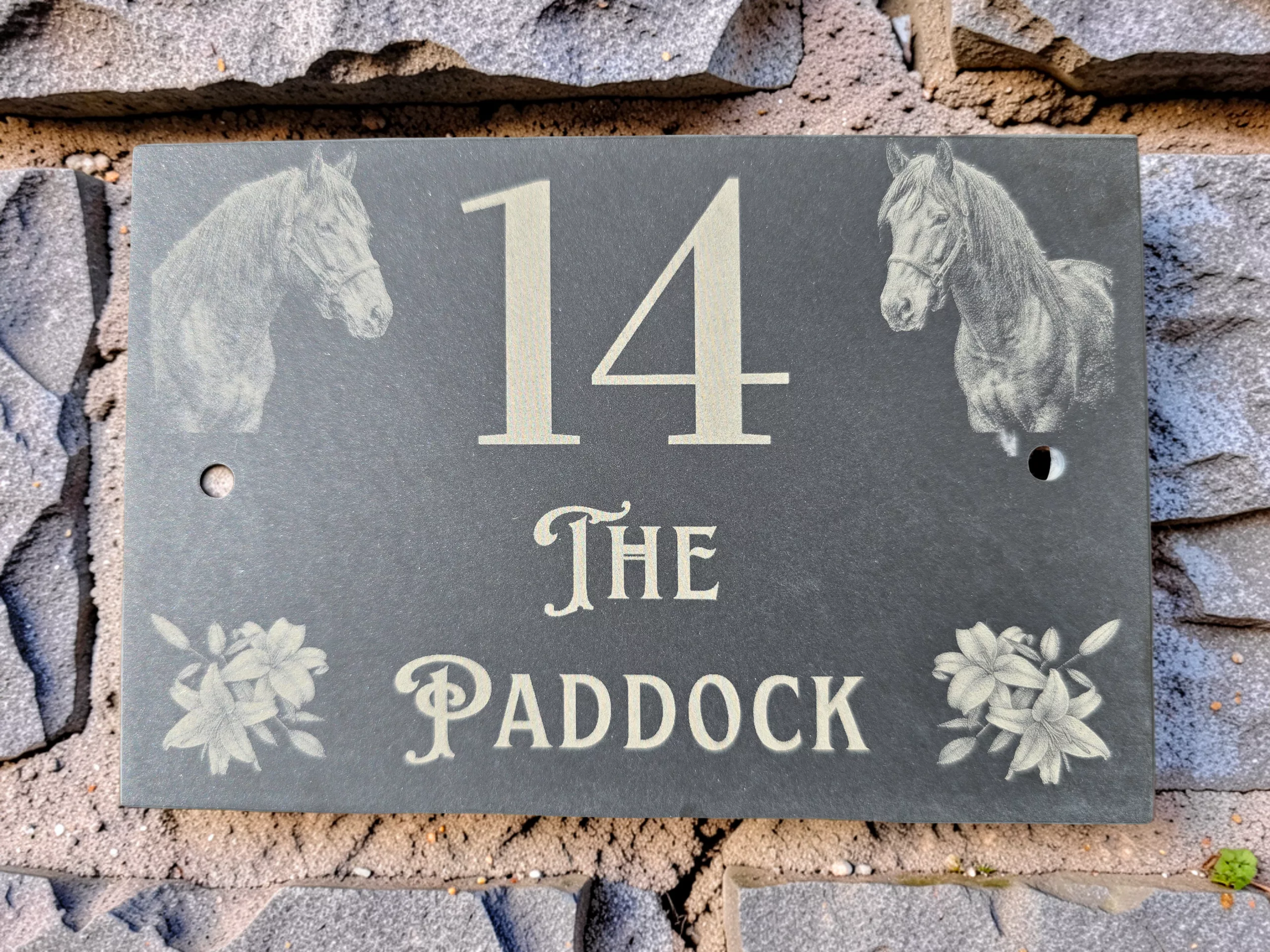 Personalised Horse Slate House Sign, Rustic Equestrian Address Name Plate - Image 2