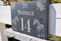 Personalised Horse Slate House Sign, Rustic Equestrian Address Name Plate