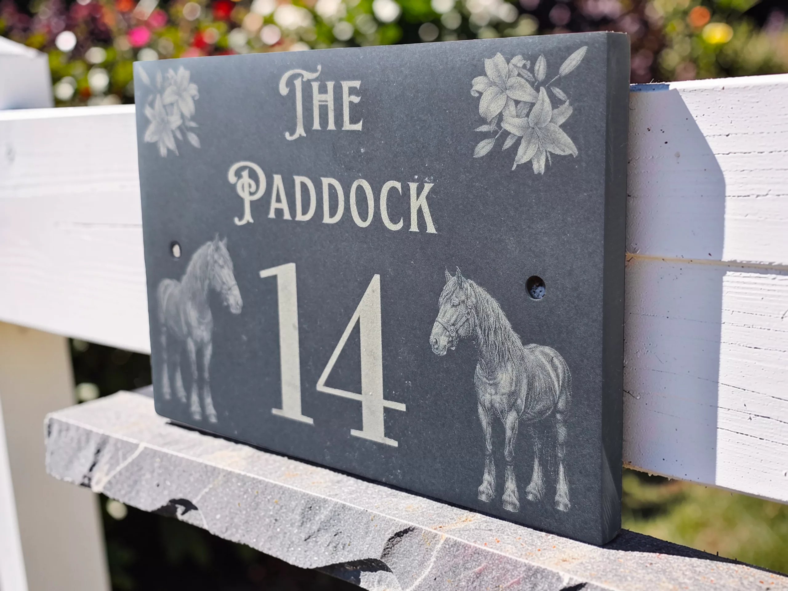 Personalised Horse Slate House Sign, Rustic Equestrian Address Name Plate